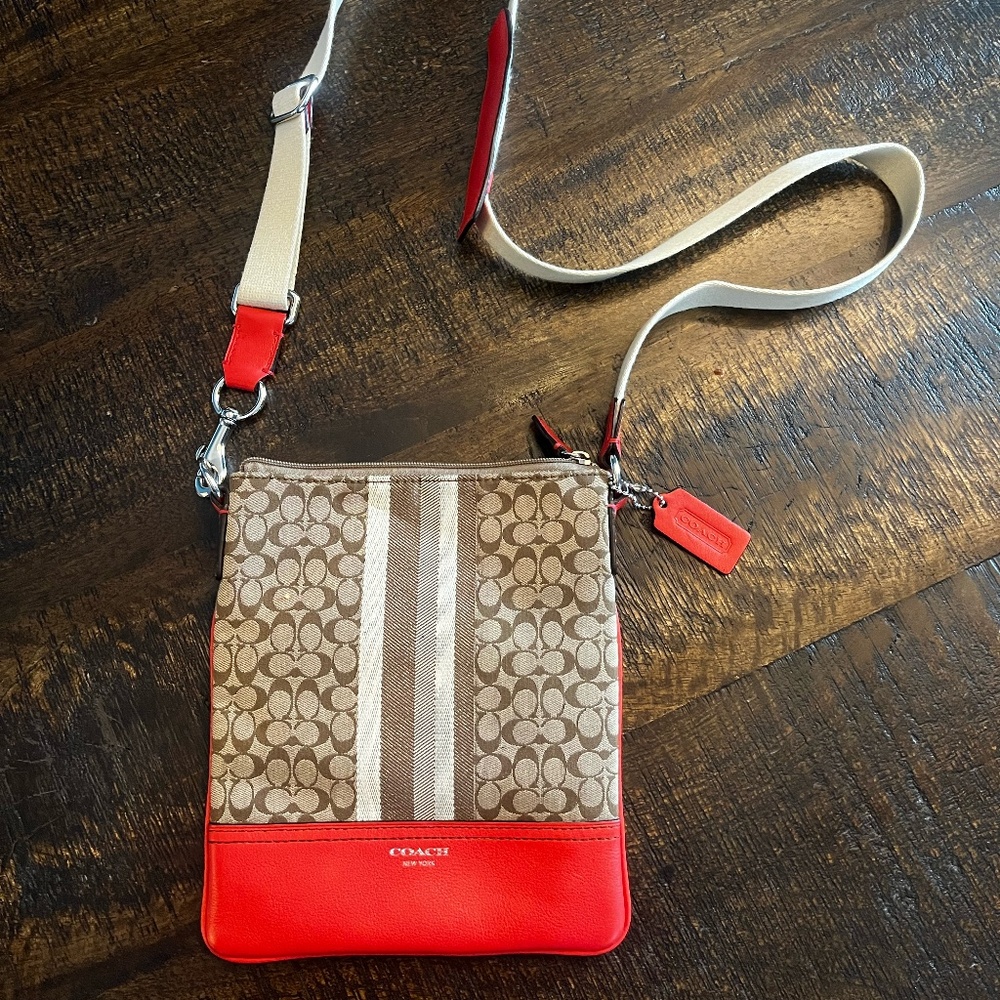 Coach Classic Signature Orange and Tan Crossbody Bag
